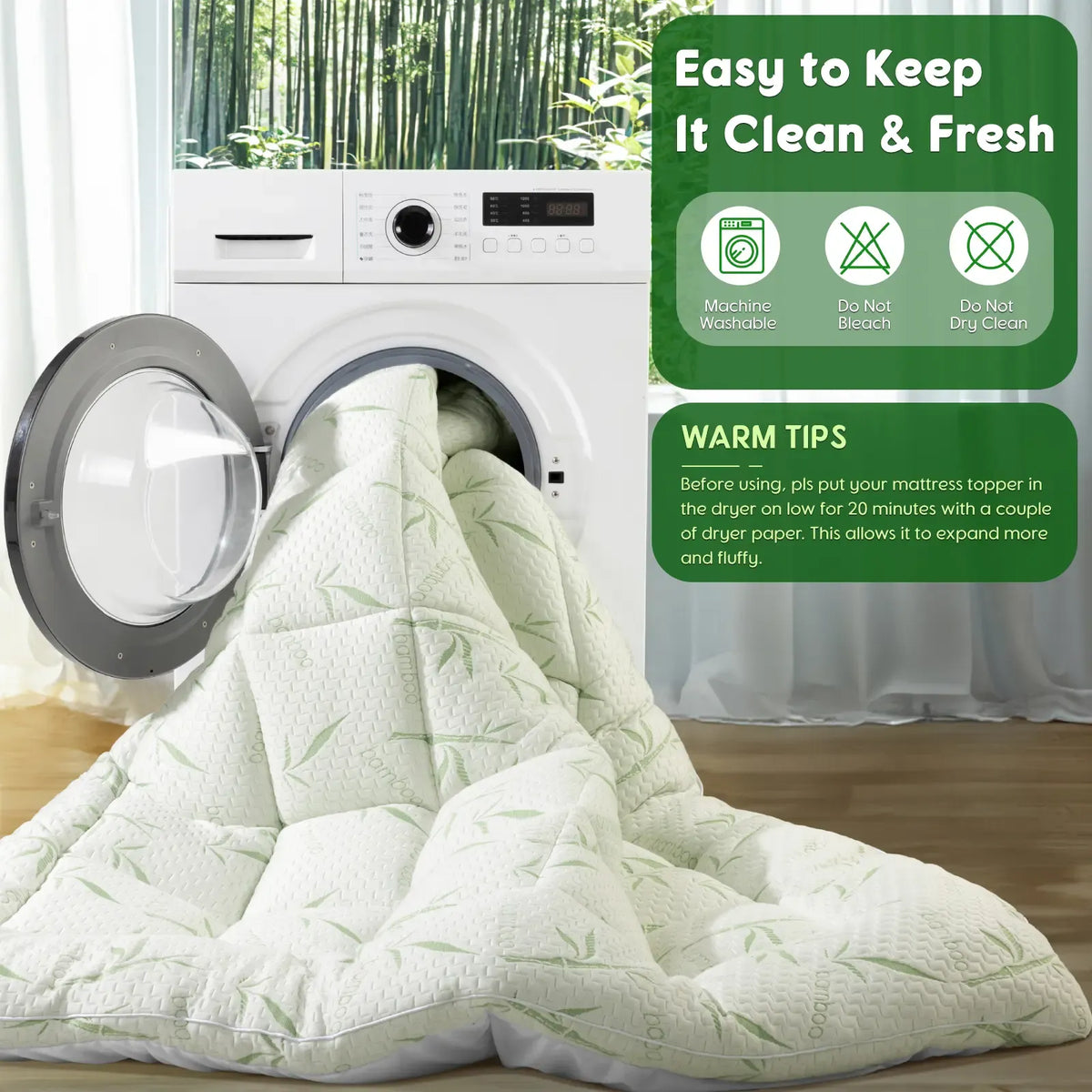 Shilucheng Extra-Thick Cooling Bamboo Mattress Topper