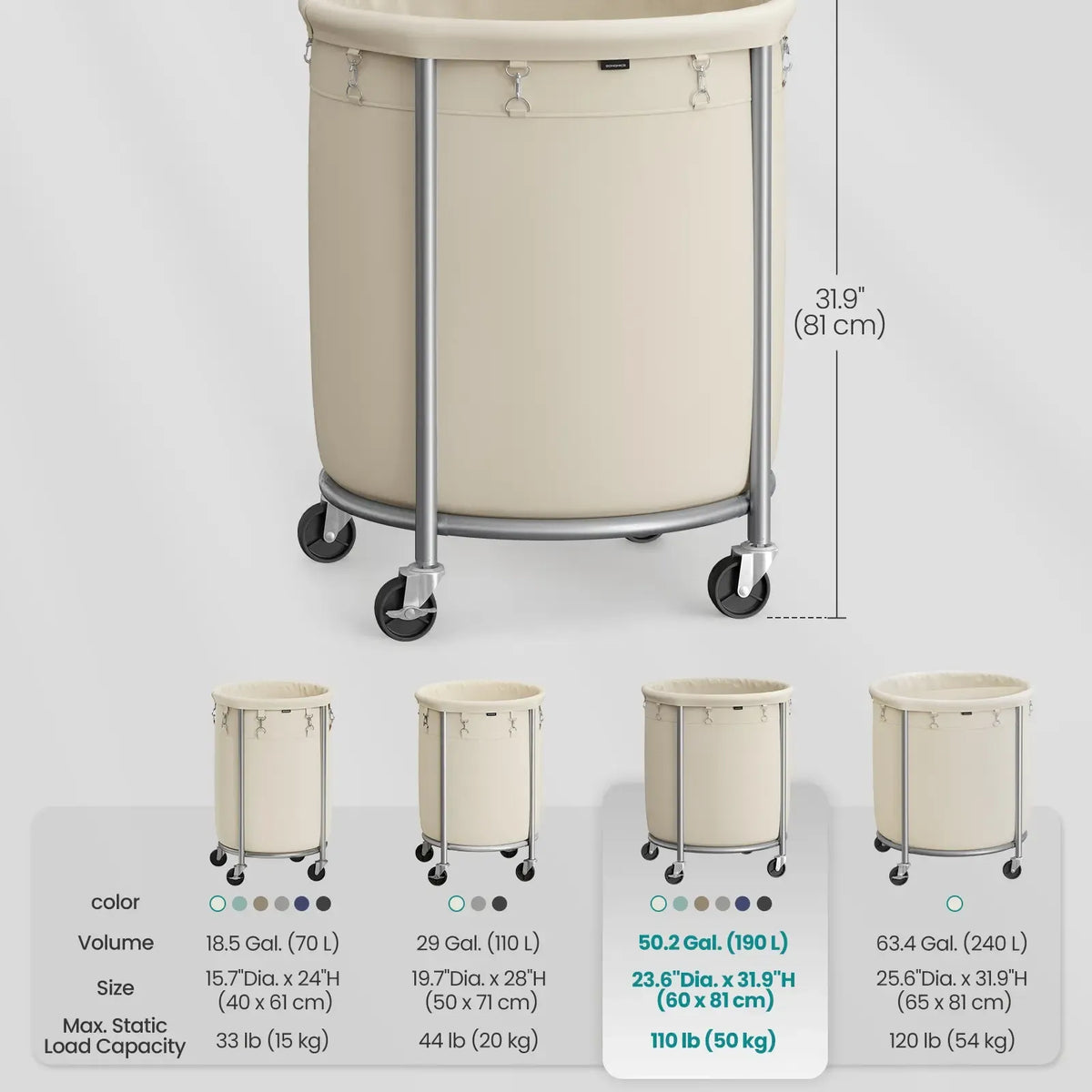 SONGMICS Rolling Laundry Hamper with Wheels