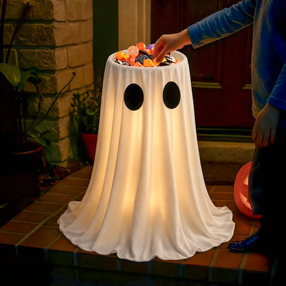 Glow-in-the-Dark Ghost Candy Bowl with Lights, Timer & Remote