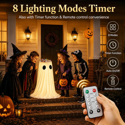 Glow-in-the-Dark Ghost Candy Bowl with Lights, Timer & Remote