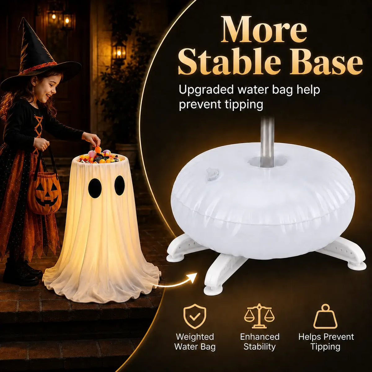 Glow-in-the-Dark Ghost Candy Bowl with Lights, Timer & Remote