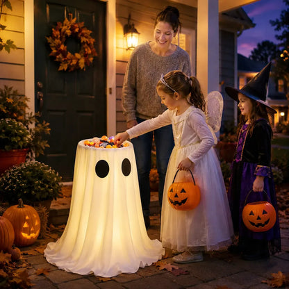Glow-in-the-Dark Ghost Candy Bowl with Lights, Timer & Remote