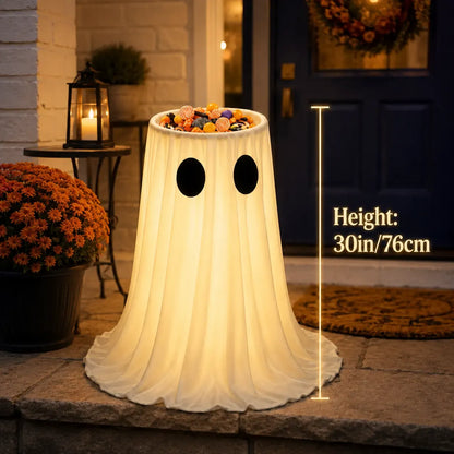 Glow-in-the-Dark Ghost Candy Bowl with Lights, Timer & Remote