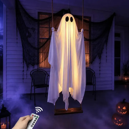 5FT Hanging Ghost Swing with Remote-Controlled String Lights
