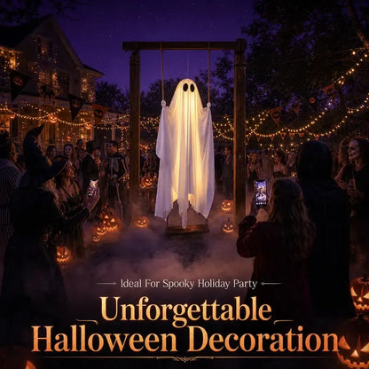 5FT Hanging Ghost Swing with Remote-Controlled String Lights