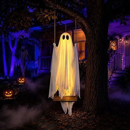 5FT Hanging Ghost Swing with Remote-Controlled String Lights